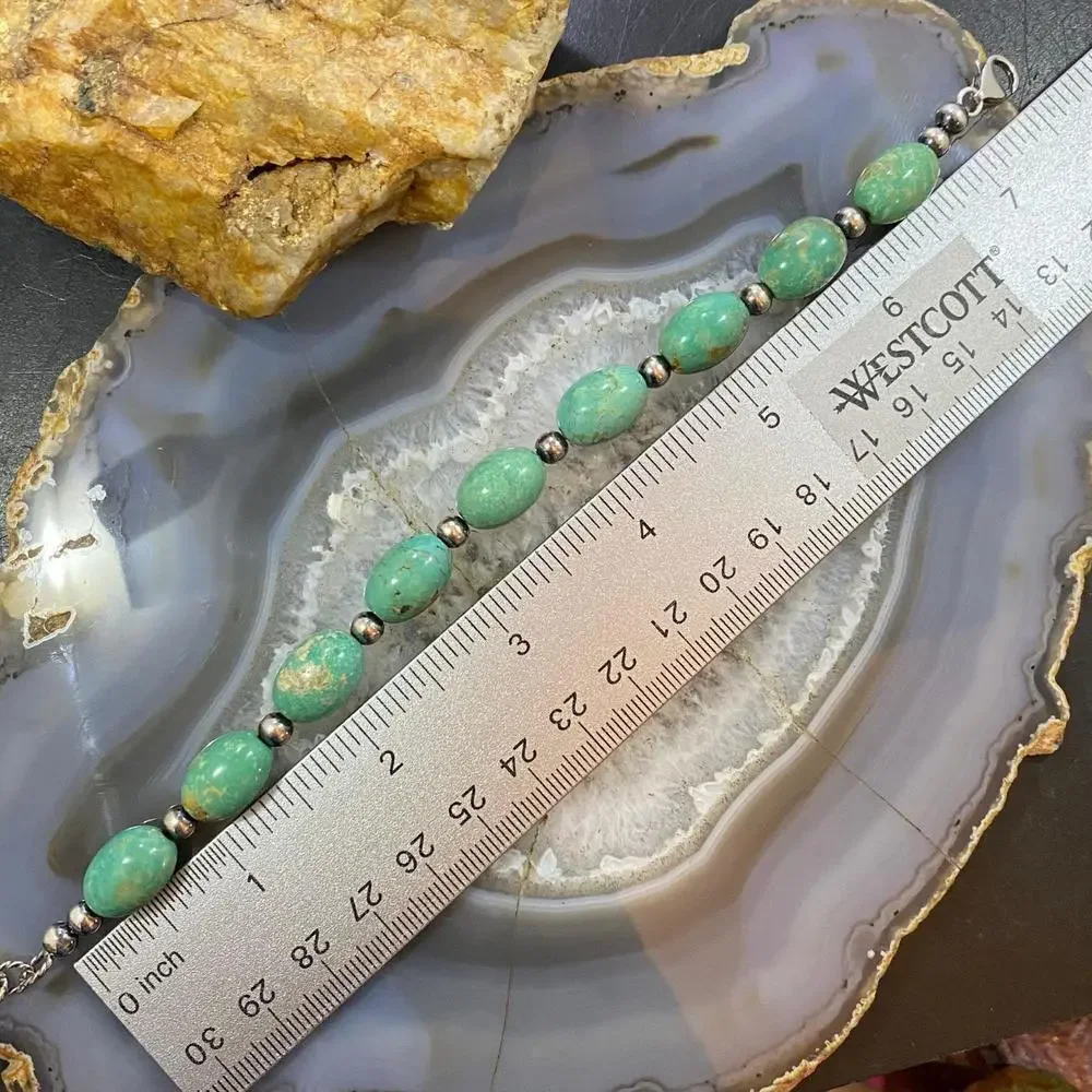 Carolyn Pollack Sterling Egg Shape Green Turquoise Link Bracelet For Women